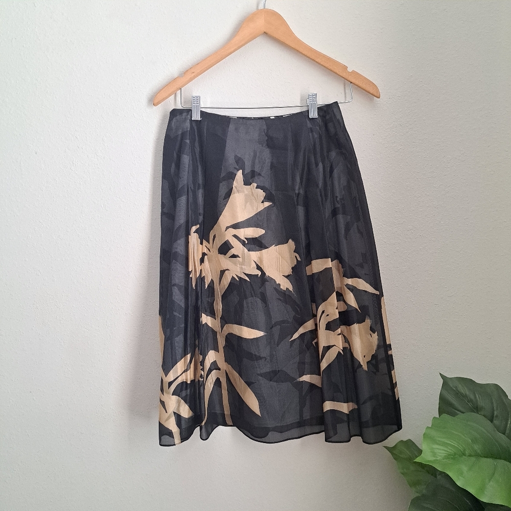 Talbots Collection Pure Silk Floral Flare Skirt Women's Midi Lined Size 4